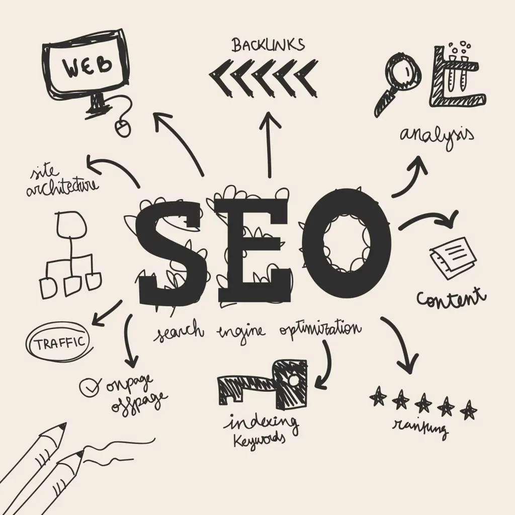Search Engine Optimisation Sketch Supporting Content Marketing For Website Traffic